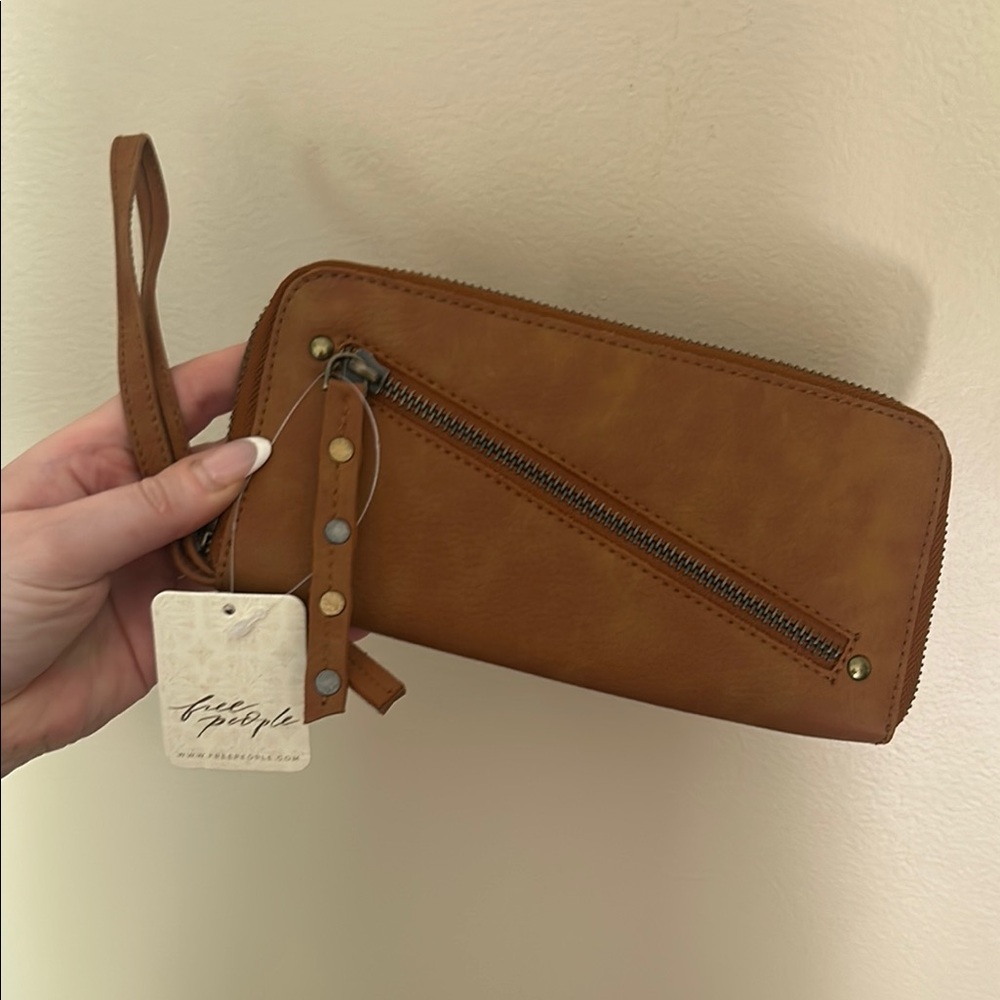 NWT Free People Tan Leather Clutch Wristlet